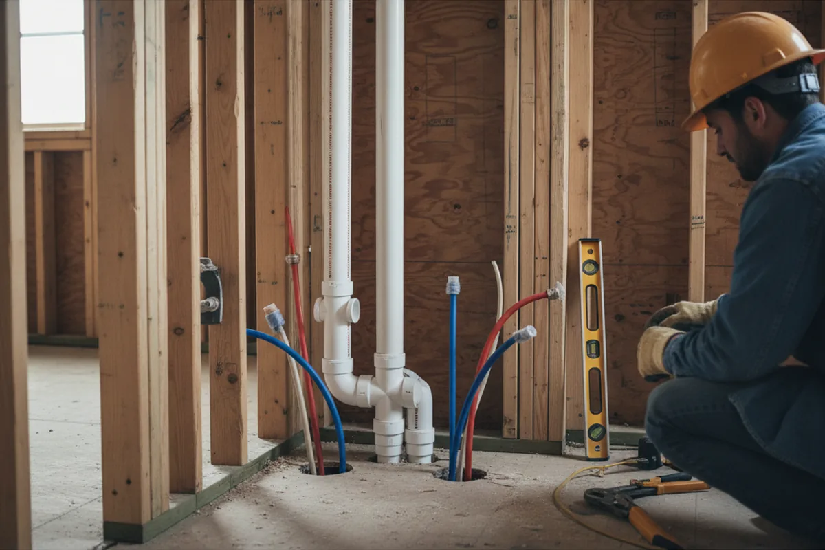 Drain and supply rough-in during Sump Pump Repair in Howes Cave